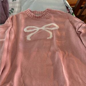 Sincerely Jules Pink Crewneck Sweater with White Bow EUC